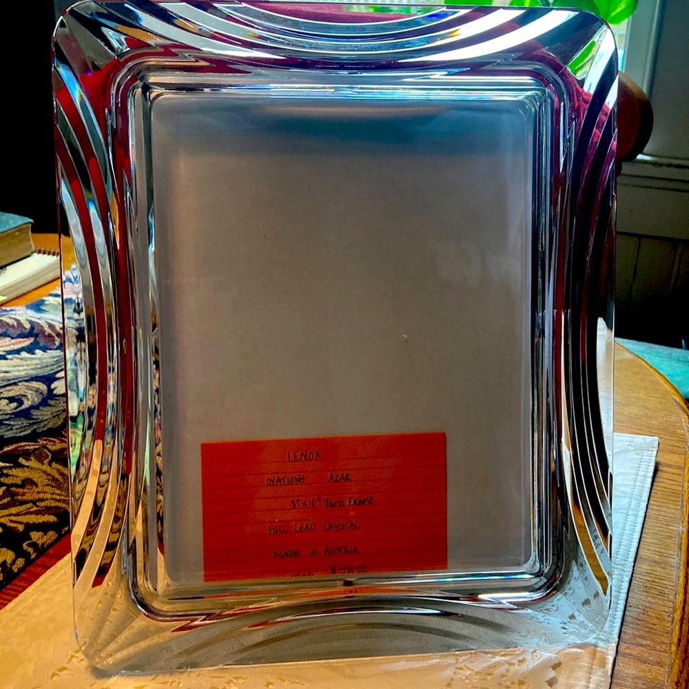 LENOX Crystal Picture Frame Holds 8”x10” photo. Measures 11x13. Made in Austria.